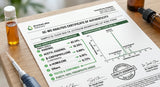 A close-up shot of a GC-MS report for Clove Bud Oil, highlighting the key components and purity levels. The image should convey scientific accuracy and quality assurance.