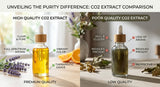 A split image showing contrasting CO2 extract samples: one clear and vibrant, the other murky and dull. Emphasize the difference in quality and purity.