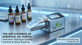 A high-precision digital laboratory refractometer sitting on a clean, stainless steel counter, with a drop of clear liquid on the prism, soft blue scientific lighting