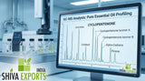 A macro photograph of a laboratory chromatogram display on a high-resolution monitor, showing sharp, clean peak resolutions of cyclopentenone molecules, in a clean and modern analytical chemistry laboratory setting, cool lighting